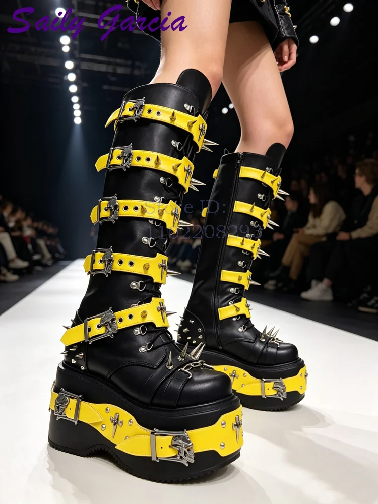 Sewing Zipper - Botas altas de plataforma con remaches